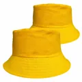 A pair of bright yellow cotton bucket hats displayed on a clean white background - Gold