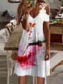 Abito bianco con spalle scoperte, stampa di vino e farfalle e dettagli in pizzo. - 3XL / Stile Stampa Calice di Vino e Farfalla (Immagine-12)