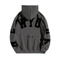 Oversized charcoal gray fleece hooded sweatshirt with New York USA print on the back - S / Dark Grey (YRHD-3402)