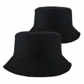 Solid black cotton bucket hat for men and women, classic plain fisherman sun cap - M (56-58cm) / Black