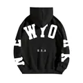 Oversized black fleece hoodie with white New York USA letter print for casual wear - S / Black (YRHD-3403)