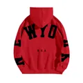 Oversized red fleece hoodie for women featuring black New York USA letter print design - S / Red (YRHD-3405)