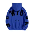 Oversized cobalt blue fleece hoodie featuring a black New York USA graphic print - S / Royal Blue (YRHD-3407)