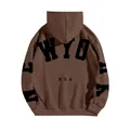 Relaxed fit oversized brown hoodie with New York USA black letter print back view - S / Brown (YRHD-3409)