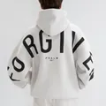 Oversized white fleece hooded sweatshirt with black 'FORGIVEN' print on the back - S / Light Grey-Forgiven (YRHD-3410)