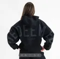 Black oversized hoodie with grey REDEEMED back print and fleece lining - S / Black-Redeemed (YRHD-3411)