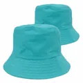 Classic turquoise cotton canvas bucket hat with reinforced parallel stitched brim - Cyan Blue