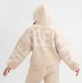 Oversized beige fleece hooded sweatshirt with white REDEEMED letter print on back and sleeves - S / Beige-Balmain Paris (YRHD-3413)