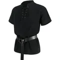 Hoogwaardig heren middeleeuws renaissance gotisch korte mouw veteroverhemd, zwart - S / Vintage Shirt Met Korte Mouwen (Zonder Riem) / Zwart