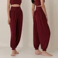 Pantalones de yoga harem burdeos sueltos para mujer, transpirables para Pilates y danza - S / Burdeos