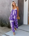 Combinaison bohème tie-dye violette et blanche à jambes larges pour femme en été - 3XL / Violet