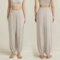 Breathable light beige high-waisted loose cuffed yoga harem pants for fitness and dance - S / Milky Apricot