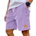 Gros plan d'un short en velours côtelé violet pour homme avec cordon de serrage réglable - M / Bas / Violet