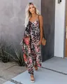 Détail d'une combinaison à jambes larges et imprimé léopard avec fines bretelles - 3XL / Rouge Floral