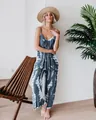 Combinaison pantalon large sans manches tie-dye bleu et blanc pour femme stylée - 3XL / Gris Chiné
