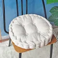 Thick round cream waffle weave seat cushion for wooden dining chairs and tatami floor - Off-white Round