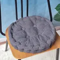 Thick grey corduroy round seat cushion with corn kernel texture on a wooden chair. - Dark Gray Round