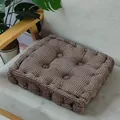 Thick brown corduroy chair cushion with corn kernel texture for home and office use - Khaki Square