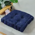 Thick navy blue corduroy chair cushion with waffle texture and tufted 9-hole design - Royal Blue Square