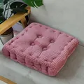 Thick pink corduroy square chair cushion with corn grain texture for tatami floor seating - Blush Pink Square