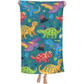 Detail of quick-dry microfiber beach towel with vibrant cartoon dinosaur pattern - Cartoon Dinosaur Style