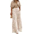 Ensemble d'été élégant avec haut court à col en V et pantalon large à fleurs imprimé - Champagne