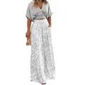 Ensemble d'été élégant avec haut gris à col en V et pantalon large à fleurs tendance - Gris