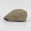 Berretto piatto vintage in lana a quadri marroni, cappello stile inglese per outdoor - 57-60 (Regolabile) / Cachi Motivo Vintage