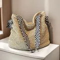 Large nautical style woven straw tote bag featuring black and white striped straps - Off-White Black White Strap