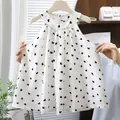 Summer white sleeveless girls dress featuring cute black heart pattern and wide swing skirt - Heart Polka Dot Print (QZ20)