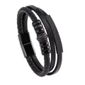 Bracciale vichingo a tre strati in pelle intrecciata con chiusura magnetica - Perla Vintage Nero