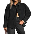 Veste en jean noir délavé pour femme avec poches poitrine et coupe oversize élégante - S / Noir