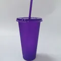 Bicchiere riutilizzabile in plastica glitterata viola da 710ml con cannuccia e coperchio - 24oz / Viola