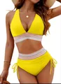 Bikini deux pièces jaune vif avec col en V profond et culotte taille haute à lacets. - S / Haut Et Bas / Jaune