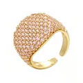 Anello aperto placcato oro 18k con pavé di zirconi rosa e design geometrico a cupola - Aperto Regolabile / Oro Zircone Rosa
