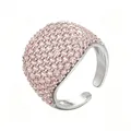 Elegante anello aperto regolabile in argento con pavé completo di zirconi rosa lucidi. - Aperto Regolabile / Argento Zircone Rosa