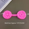 Detailed view of pink daisy silicone fondant mold with two cavities and measurements - No. 7 Leaf Mold