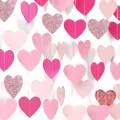Glitter pink and magenta heart-shaped paper garland for party wall decoration backdrop - Rose Gold + Rose Red + Pink + Light Pink