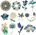 Collection of vintage floral brooches featuring colorful crystals and faux pearls - Floral Combination Style (KZ067)