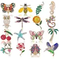 Variety pack of vibrant animal and floral enamel pins with sparkling rhinestones - Multi-Shape Combination (KZ069)