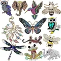 Diverse collection of colorful animal crystal brooches with pearl accents - Animal Combination Style (KZ054)