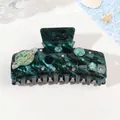 Pince à cheveux élégante en acrylique marbré sarcelle avec breloque planète strass - Carré Vert