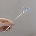 Elegant silver hair stick with blue marble inlay and pearl for Chinese style bun - Crystal Fishtail