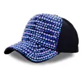 Stylish black baseball cap for women with blue pearls and iridescent rhinestones - Adult, Adjustable / Black Blue Rhinestone & Artificial Pearl