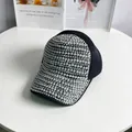 Stylish black baseball cap with elegant faux pearl and rhinestone embellishments. - Adult, Adjustable / Black Silver Rhinestone & White Artificial Pearl