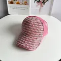 Pink fashion baseball cap for women with elegant pink pearls and sparkling rhinestones - Adult, Adjustable / Watermelon Red Silver Rhinestone & White Artificial Pearl