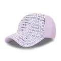 Light purple baseball cap for women featuring elegant white pearl and rhinestone rows. - Adult, Adjustable / Gray Silver Rhinestone & White Artificial Pearl