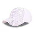 Stylish white baseball cap with iridescent rhinestones and pearls for women - Adult, Adjustable / White AB Rhinestone & Colorful Artificial Pearl