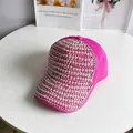 Fashionable pink baseball cap for women decorated with pearls and shiny rhinestones - Adult, Adjustable / Rose Red Silver Rhinestone & White Artificial Pearl