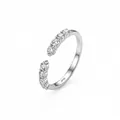 Elegant S925 sterling silver adjustable stacking ring with sparkling zircon stones - Size 5 / Moissanite Pave Open Ring (FDJZ-513) / 2mm Moissanite (D Color) / White Gold